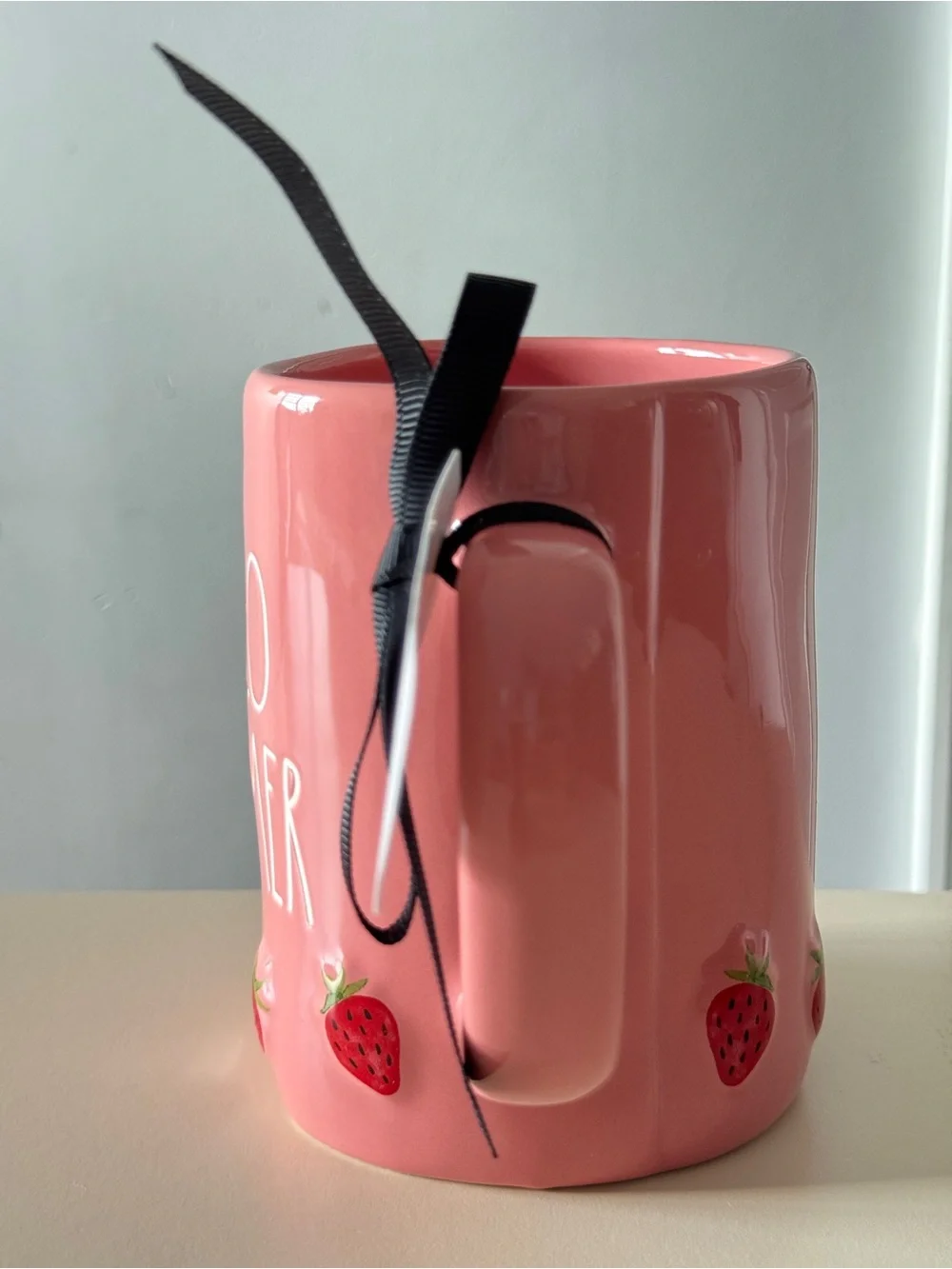 NWT Rae Dunn Hello Summer Pink Strawberry Coffee Mug - 3D Fruit